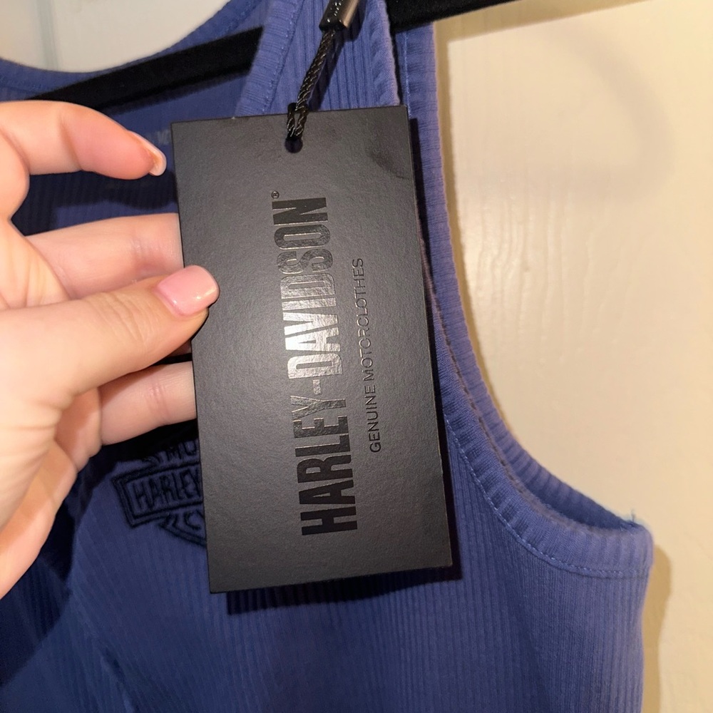 Harley-Davidson Women's embroiders logo Blue Ribbed Bodysuit L NWT - Picture 5 of 9